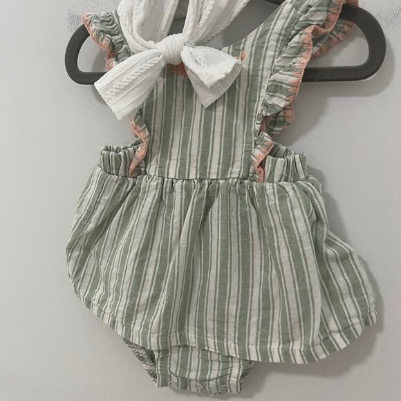 Carter's Baby Girls Green Stripe Onesie & Headband Bundle Size 6 Months - Picture 2 of 5